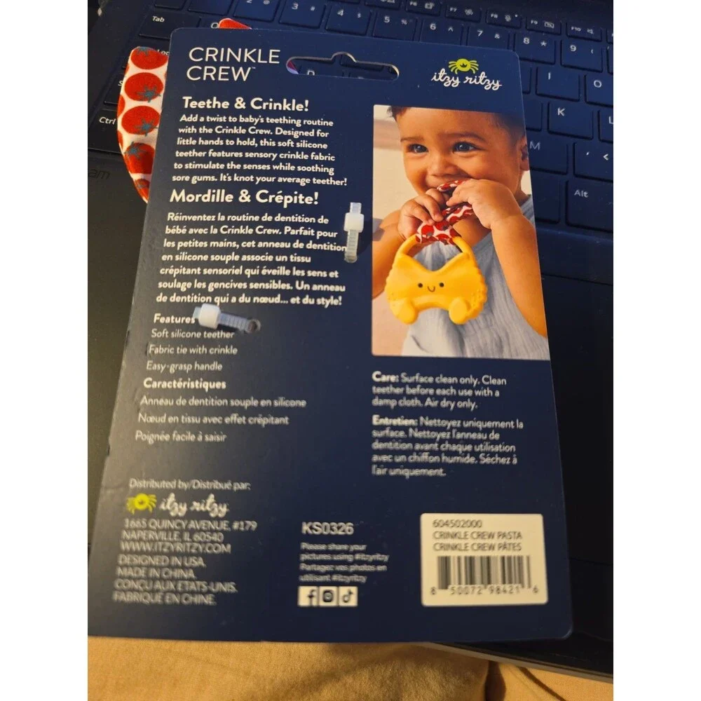 Silicone Baby Teether BPA Free Crinkle Fabric Pasta Itzy Ritzy Teething